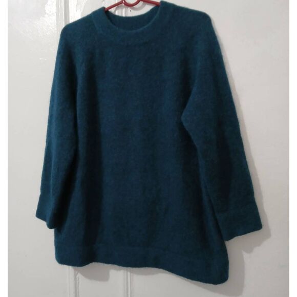 Ayr womens medium WOOL SUPERKID MOHAIR sweater turquoise blue pullover slouchy - Picture 1 of 9